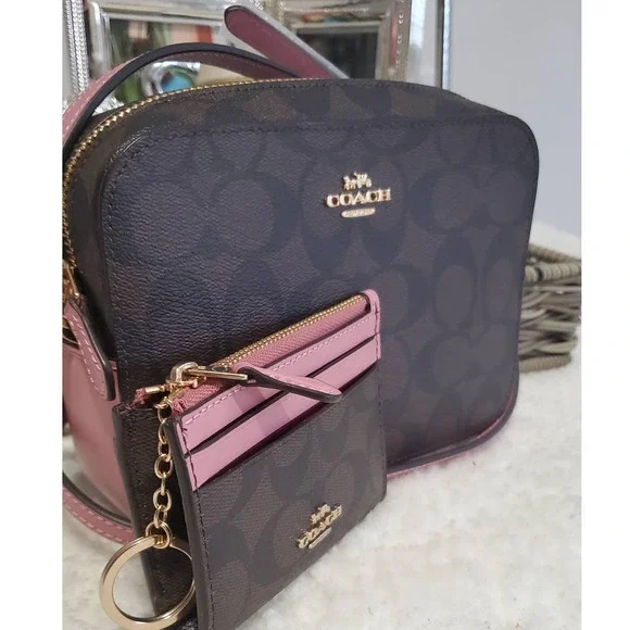 Coach Purse Signature Canvas Brown with pink Set NEW - Picture 1 of 17
